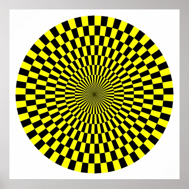 Póster Rueda de Op Art - Amarillo y Negro (Frente)