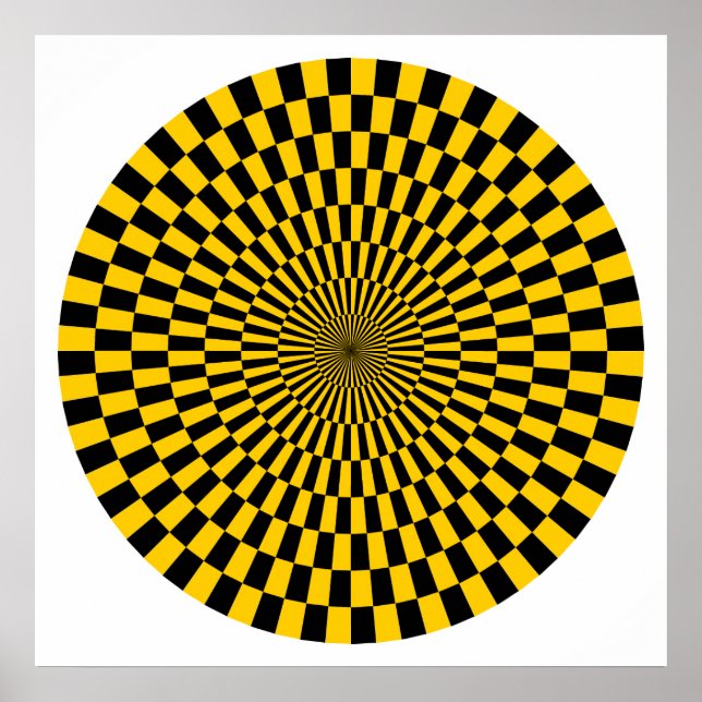 Póster Rueda de Op Art - Ámbar y Negro (Frente)