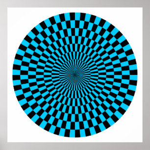 Póster Rueda de Op Art - Azul cielo y negro