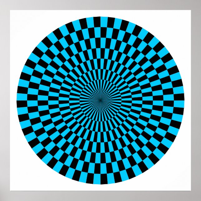 Póster Rueda de Op Art - Azul cielo y negro (Frente)