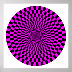 Póster Rueda de Op Art - Magenta y negro