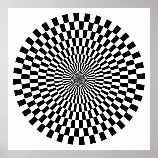 Póster Rueda de Op Art - Negro y Blanco (Frente)