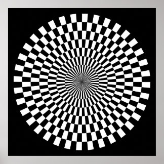 Póster Rueda de Op Art - Negro y blanco en negro