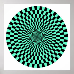 Póster Rueda de Op Art - Turquesa y Negro