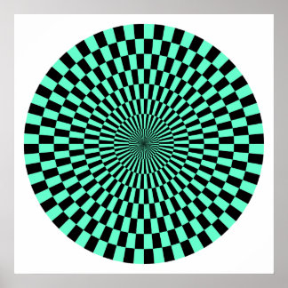 Póster Rueda de Op Art - Turquesa y Negro