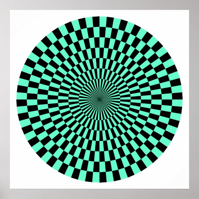 Póster Rueda de Op Art - Turquesa y Negro (Frente)