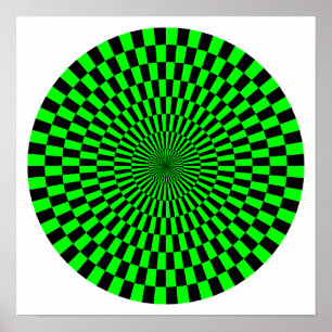 Póster Rueda de Op Art - Verde y Negro