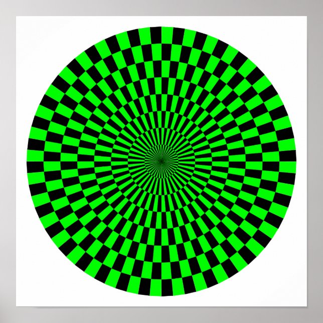 Póster Rueda de Op Art - Verde y Negro (Frente)