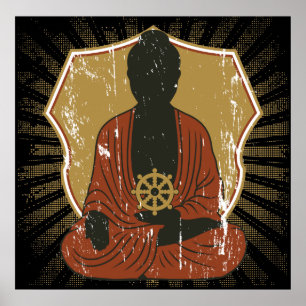 Póster Rueda Dharma meditativa de Buda