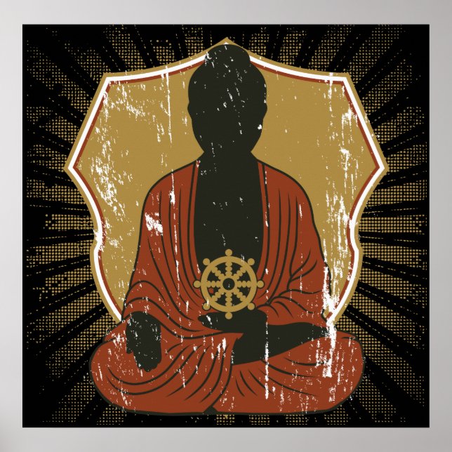 Póster Rueda Dharma meditativa de Buda (Frente)
