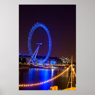 Póster Rueda iluminada Londres Ojo por la noche