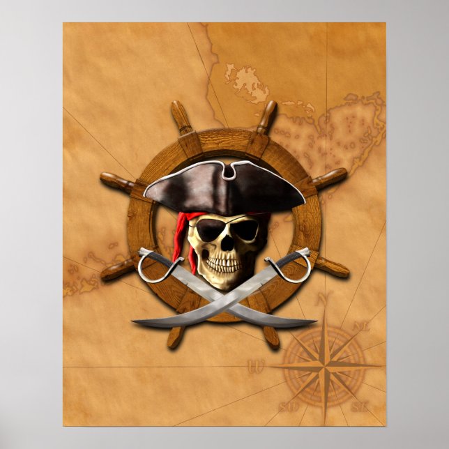 Póster Rueda Jolly Roger Pirate (Frente)