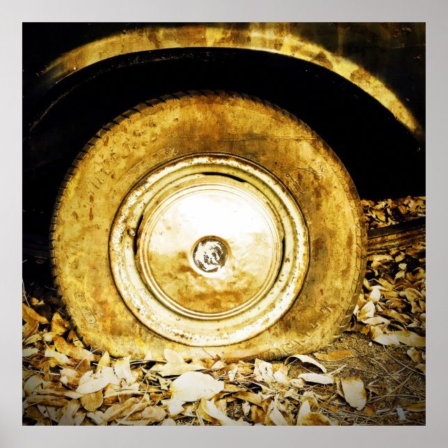 Póster Rueda Vieja Vintage Del Coche Clásico (Frente)