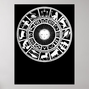 Póster Rueda zodiacal con Sol y símbolos de astrología