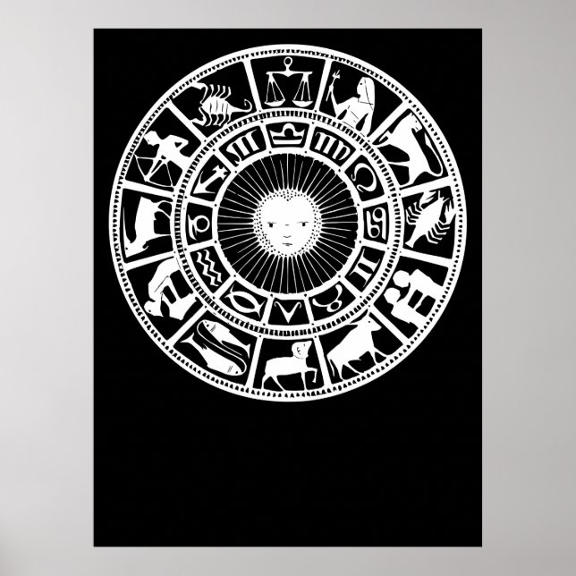 Póster Rueda zodiacal con Sol y símbolos de astrología (Frente)