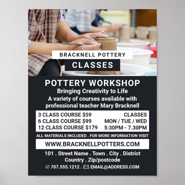 Póster Ruedas de postre, clases de alfarería, publicidad  (Frente)