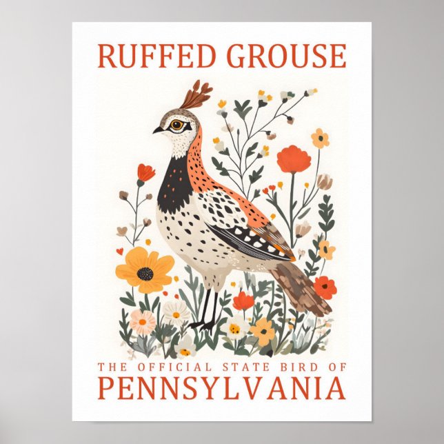 Póster Ruffed Grouse Bird of Pennsylvania Travel (Frente)