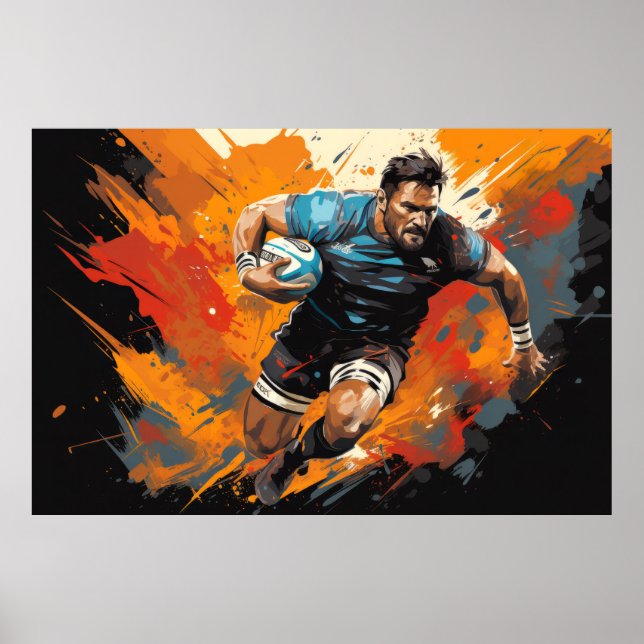 Póster Rugby Action Sport Pintura Resumen Decor Art (Frente)