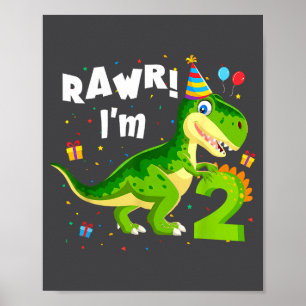 Póster Rugido Cumplo 2 Fiesta de Cumpleaños T Rex Dinosau