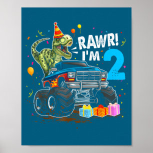 Póster Rugido Cumplo 2 Fiesta Divertida Cumpleaños T Rex 