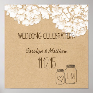 Póster Ruido Kraft Paper Hydrangeas Boda floral