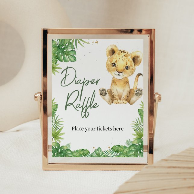 Póster Ruidosa con el león Baby Shower Diaper Raffle (Roaring with Excitement Lion Baby Shower Diaper Raffle Sign
)