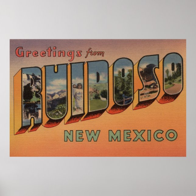 Póster Ruidoso, New Mexico - Large Letter Scenes (Frente)
