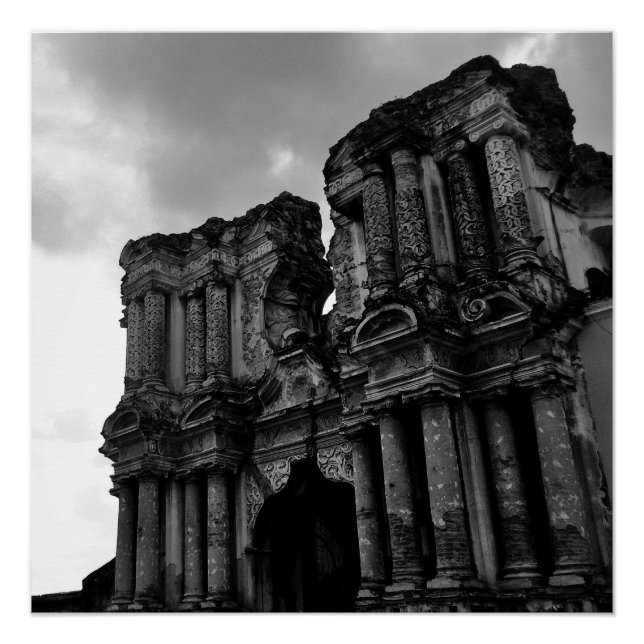 Póster Ruinas blancas y negras de Antigua Guatemala (Anverso)