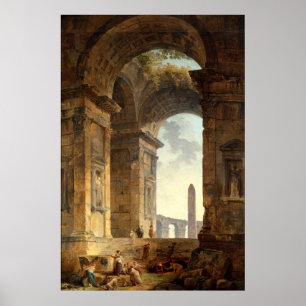 Póster Ruinas con un Obelisco de Robert Hubert