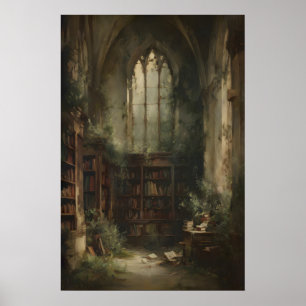 Póster Ruinas de biblioteca invadidas por la vegetación c