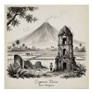 Póster Ruinas de Cagsawa & Volcán Mayon Filipinas