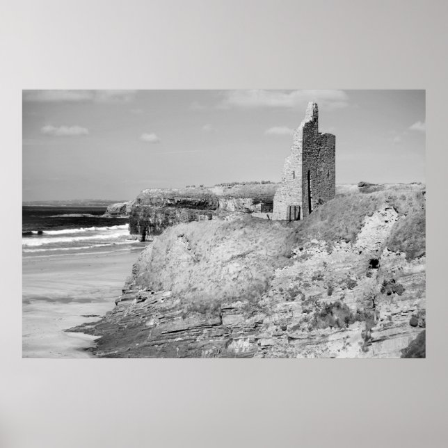 Póster ruinas de castillos de balybunion negros y blancos (Frente)
