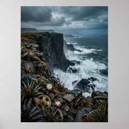 Póster Ruinas del Acantilado Oceánico Steampunk