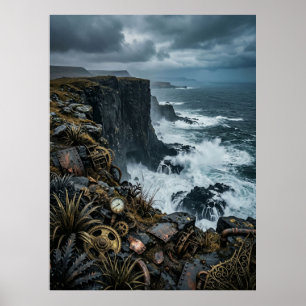 Póster Ruinas del Acantilado Oceánico Steampunk