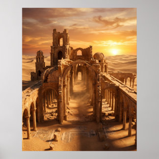 Póster Ruinas del Palacio del Desierto al Atardecer