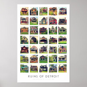 Póster Ruinas del poster de Detroit - hogares abandonados