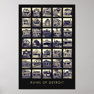 Póster Ruinas del poster de Detroit - hogares abandonados