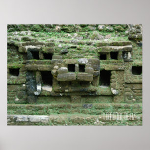 Póster Ruinas Mayas de Lamanai en Belice Máscara de Jagua