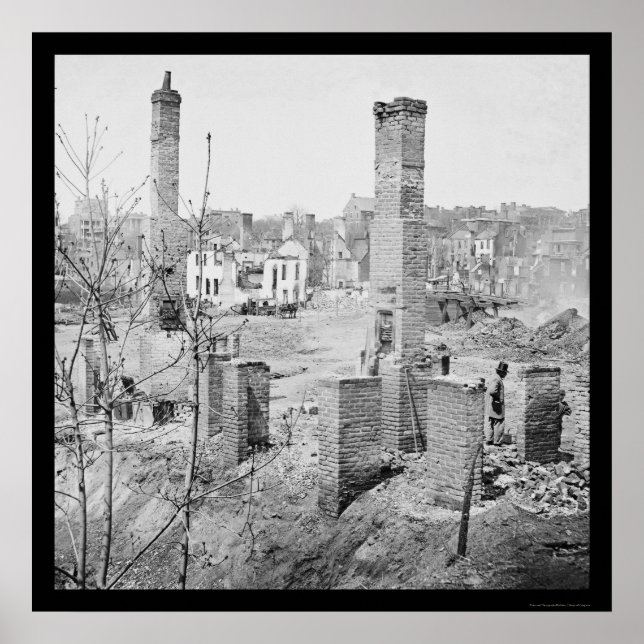 Póster Ruinas quemadas de chimeneas en Richmond 1865 (Frente)