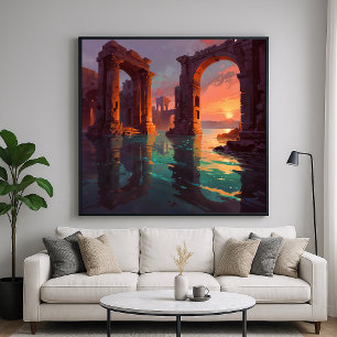 Póster Ruinas sumergidas - Estilo de Ilustracion paisajis