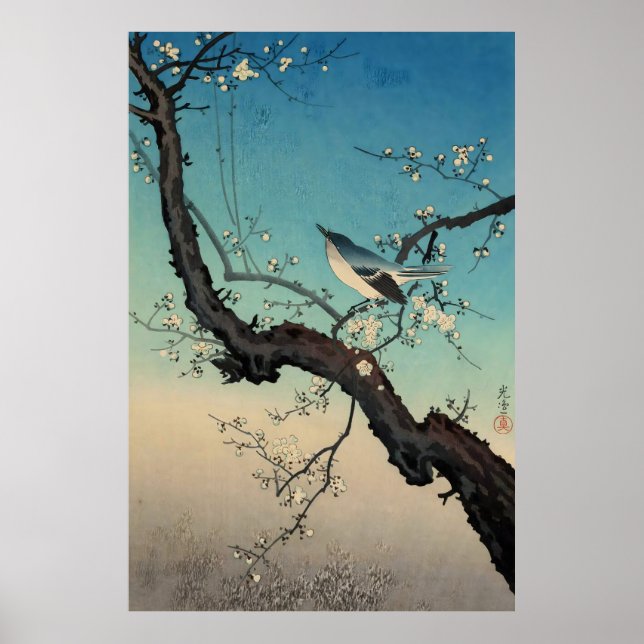 Póster ruiseñor de Bush y flores de ciruelo-Tsuchiya Koit (Frente)