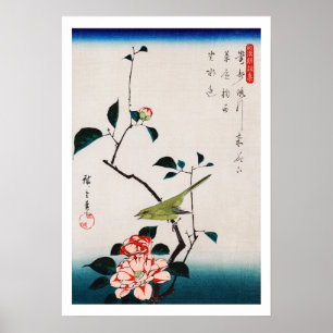 Póster Ruiseñor en rama de camelia, Hiroshige