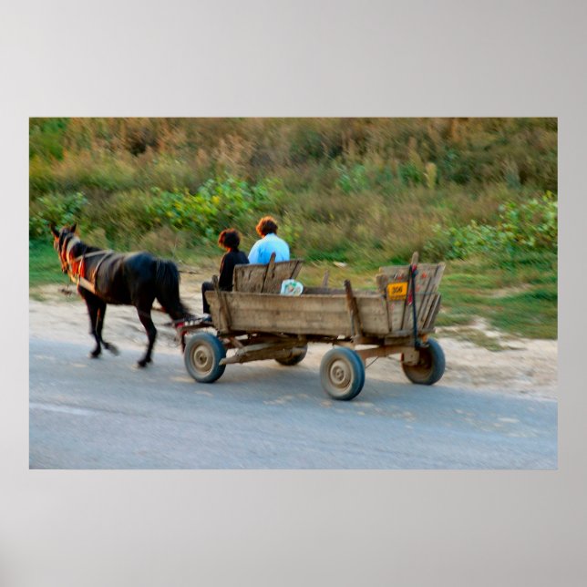 Póster Rumanía, caballo y carreta (Frente)