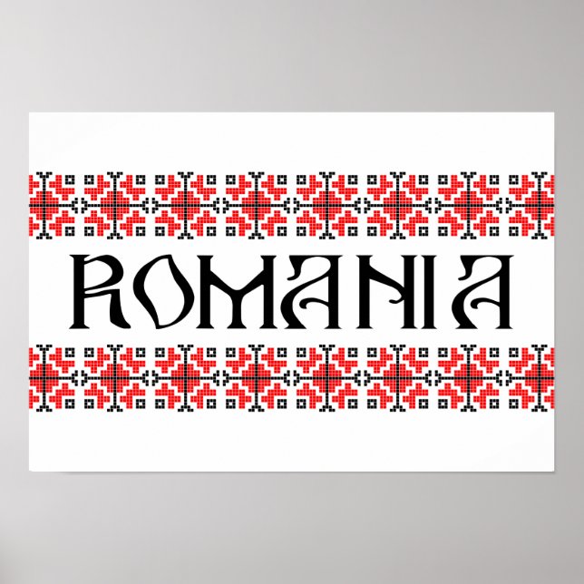 Póster rumania nombre de símbolo de país texto folk motif (Frente)
