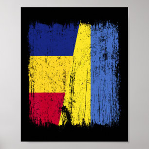 Póster Rumania Ucrania Media Bandera Rumana Herencia Ucra