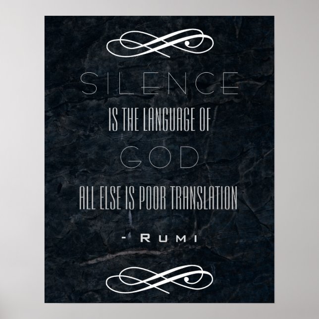 Póster Rumi cita sobre el silencio y Dios (Frente)