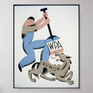 Póster Rumor de hombre y lobo de WPA vintage