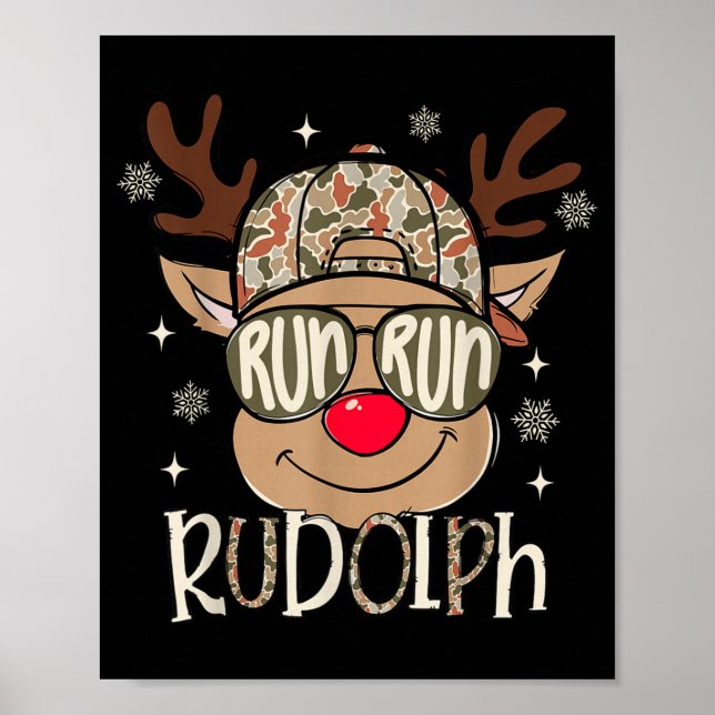 Póster Run Rudolph Santa's Reindeer Christmas Camo Boys T (Frente)