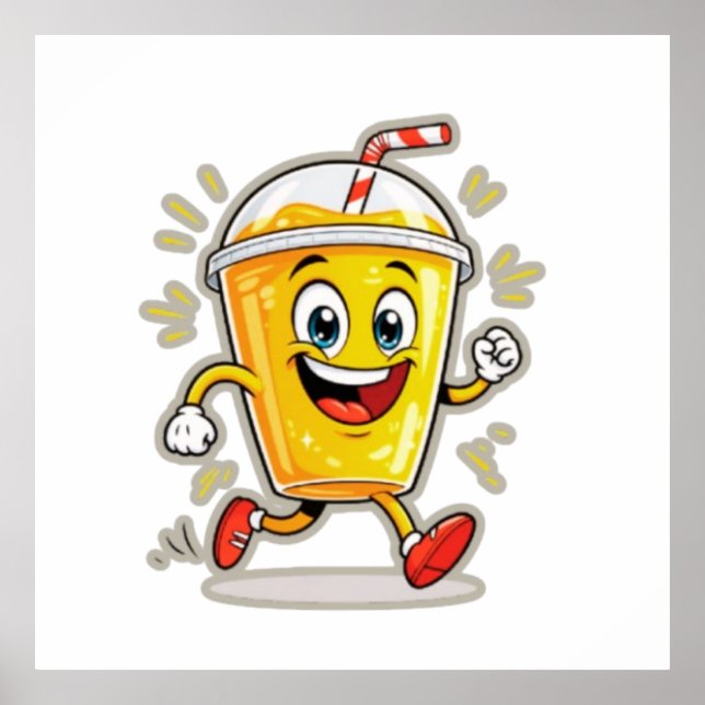 Póster **Running Juice Cup Cartoon – Fun Street Drink Cha (Frente)
