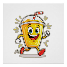 Póster **Running Juice Cup Cartoon – Fun Street Drink Cha